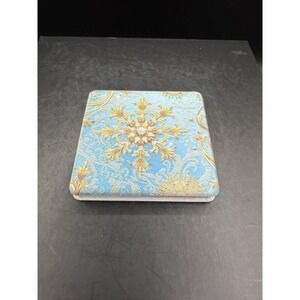 ⚜️🪞 Mirror Compact New White w/ Blue & Gold Fleur-de-Lis Design Travel Purse